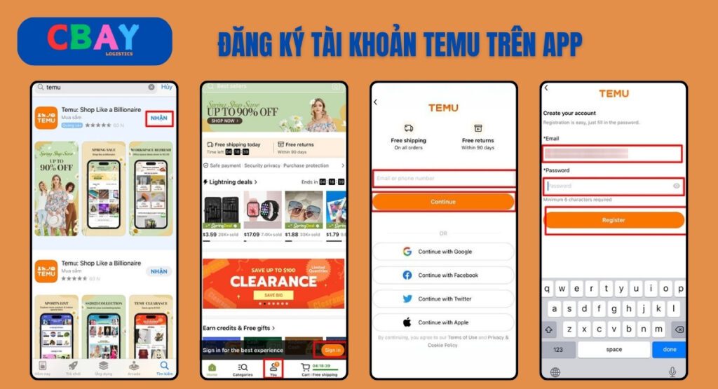 Các bước đăng ký tài khoản trên app Temu, bạn có thể xem chi tiết tại ảnh