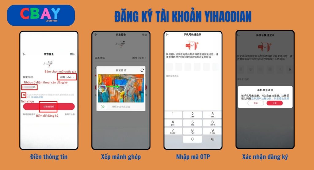 Việc đăng ký tài khoản Yihaodian chỉ yêu cầu số điện thoại và xác minh mã OTP để hoàn tất