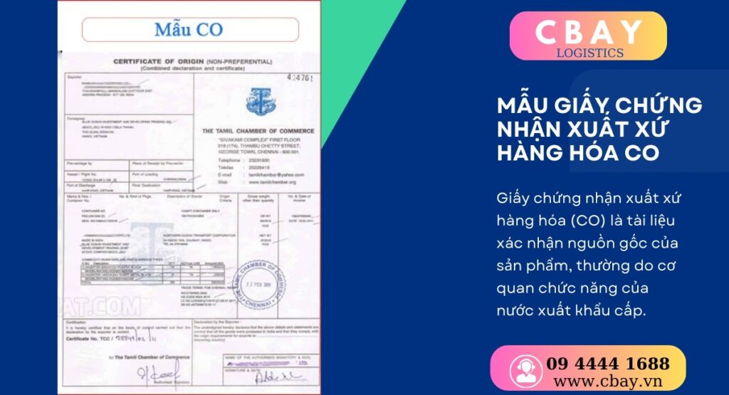 Mẫu giấy chứng nhận xuất xứ hàng hóa CO

