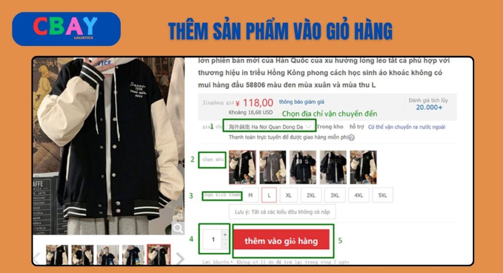 Bạn nhấn chọn các thông số sản phẩm để bắt đầu cho sản phẩm vào giỏ hàng