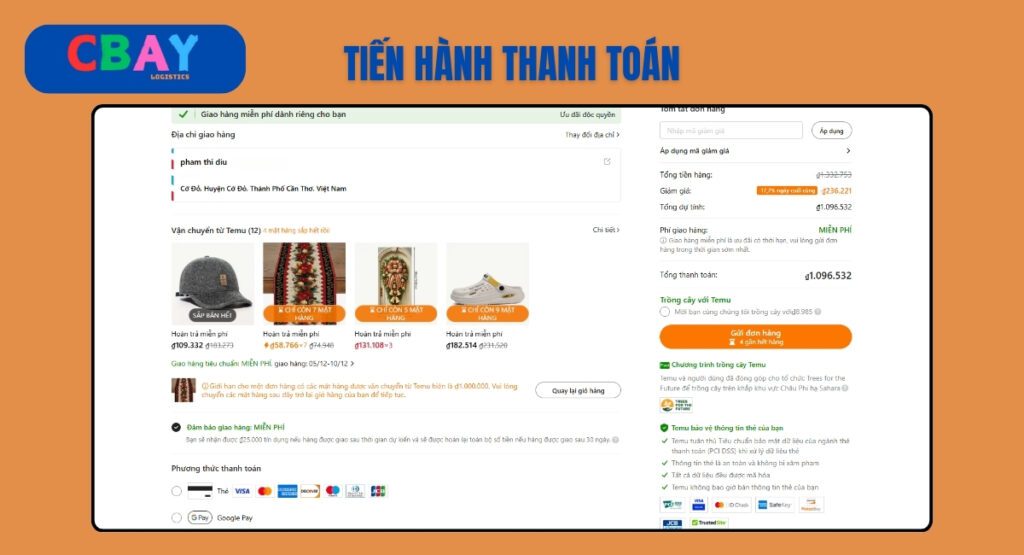 Tại đây, bạn có thể chọn phương thức thanh toán phù hợp để hoàn tất đơn hàng