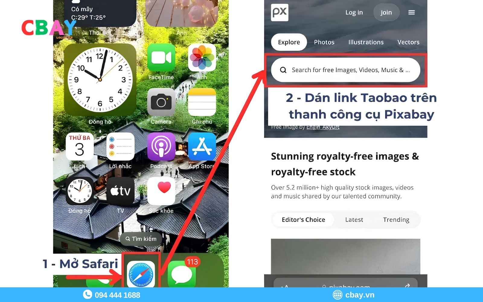 Dùng Pixabay app tải video Taobao về điện thoại