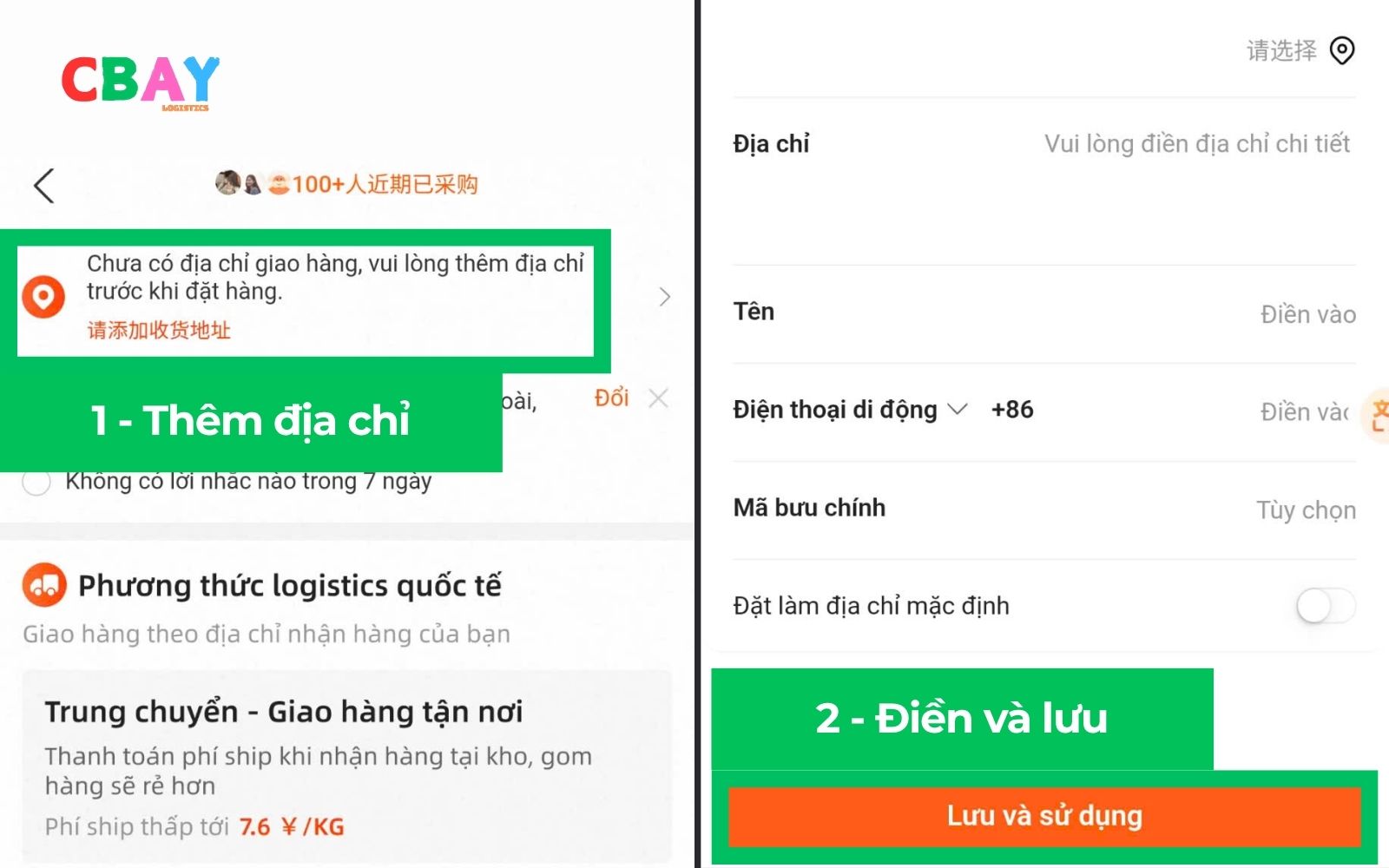Thêm địa chỉ nhận hàng điện thoại