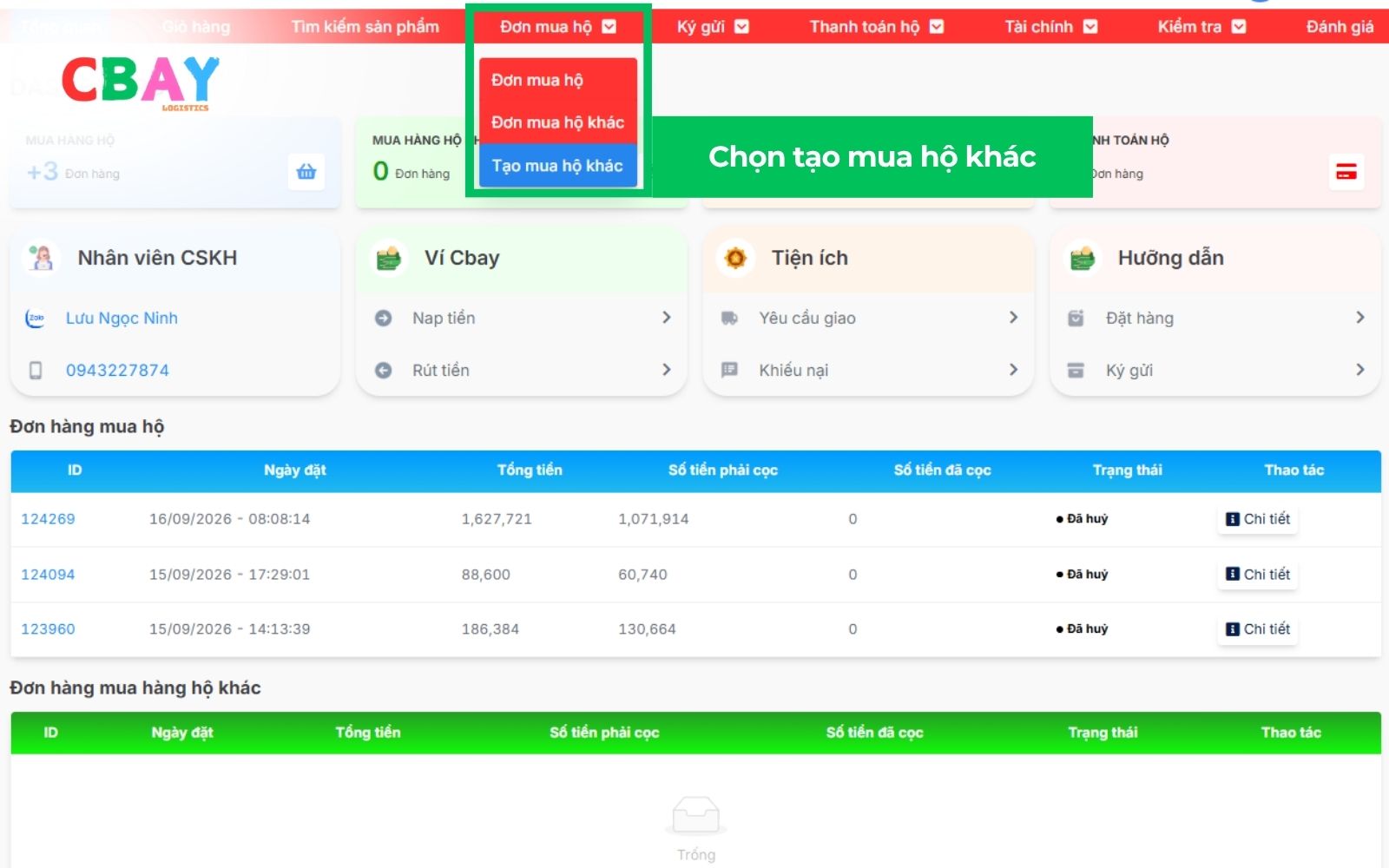 Tạo đơn mua hộ CBay