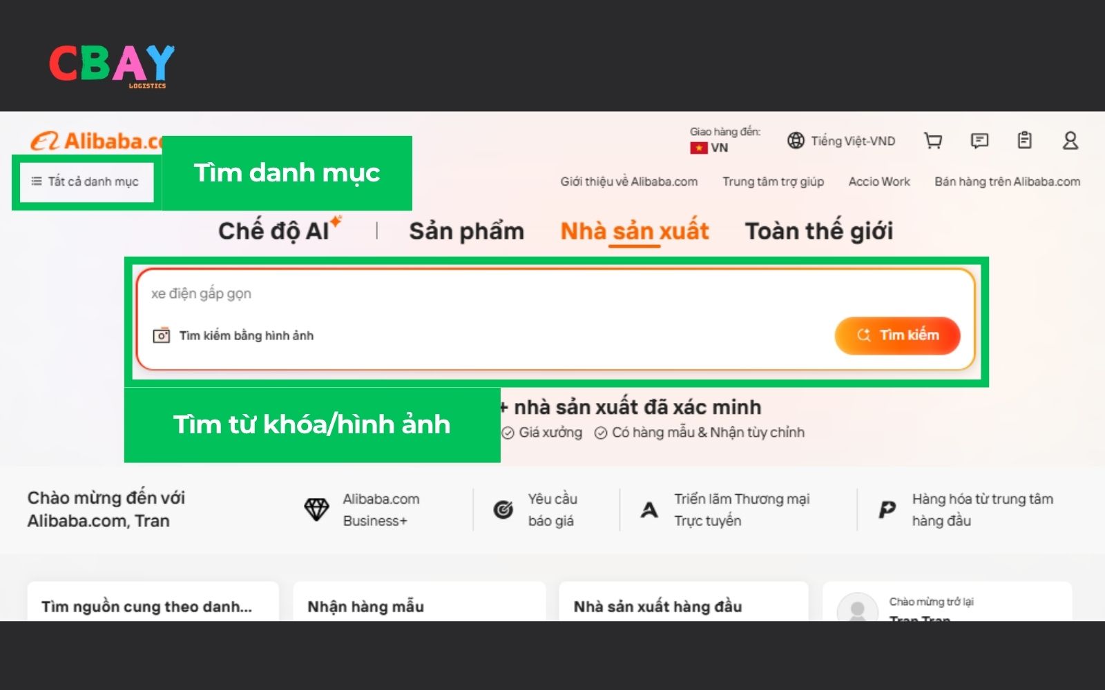 Tìm sản phẩm mua hàng Alibaba